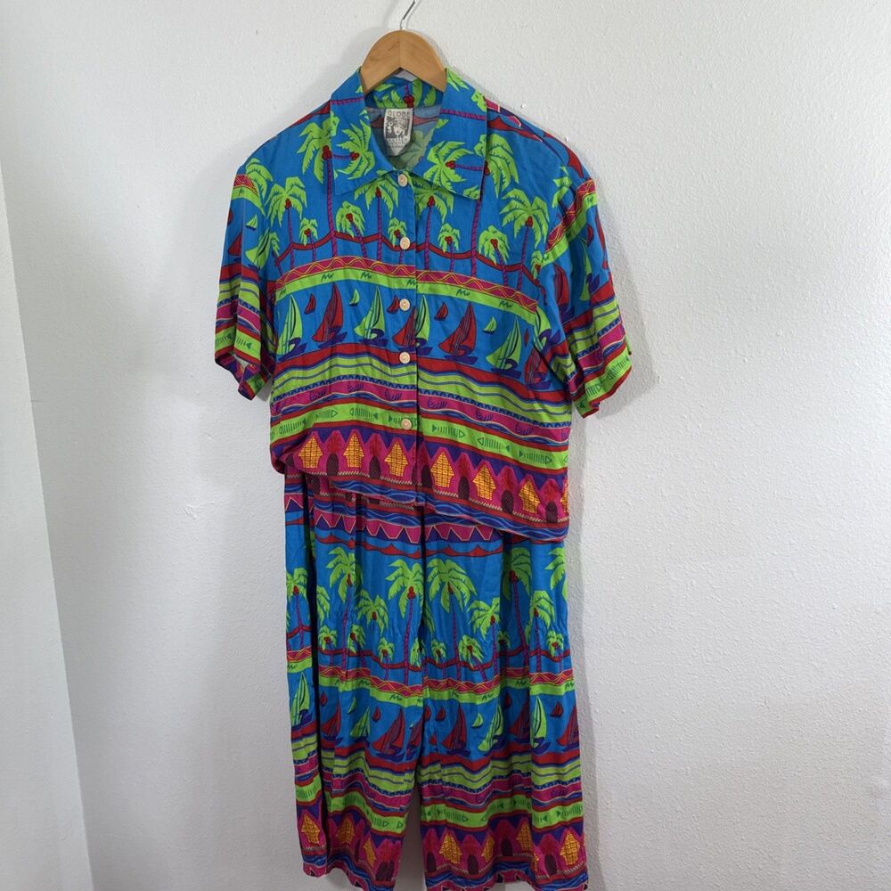 Globe Trotter Top Pants Womens M Psychedellic Trousers Resort Vacationโ Set 2
